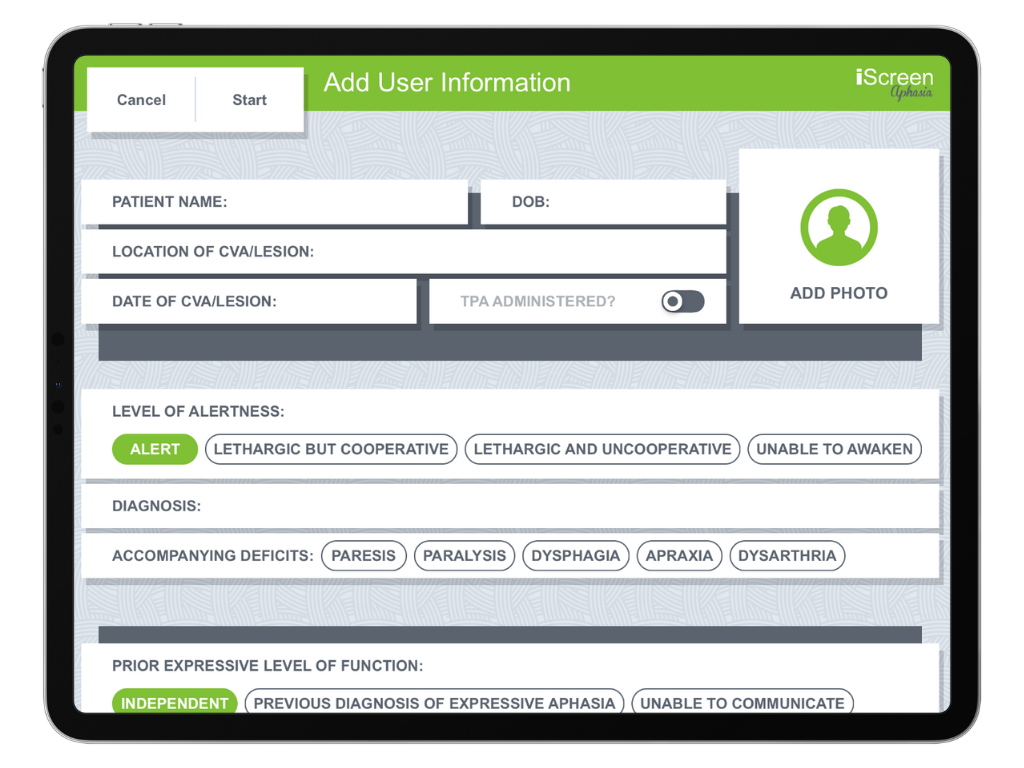 Aphasia screener for speech therapists