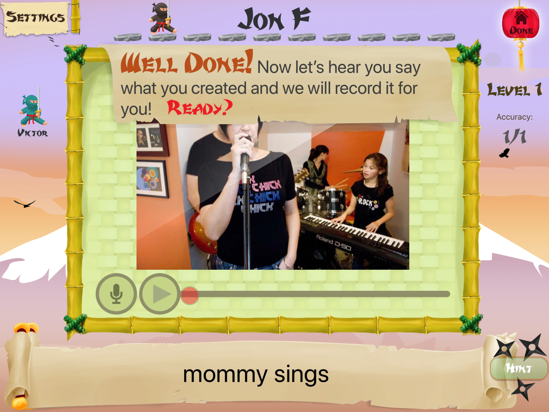 Sentence Ninja Recording Screen