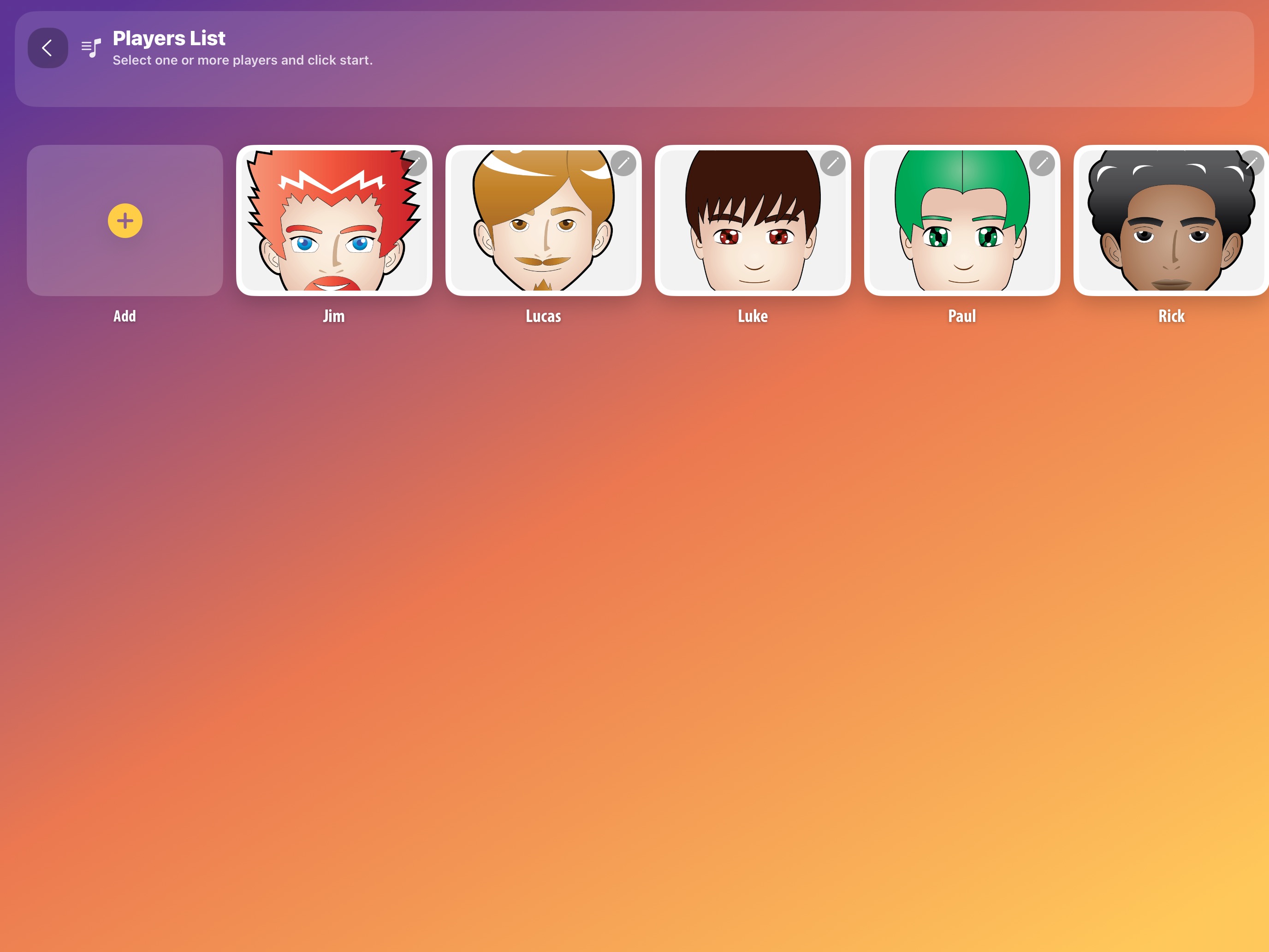 Adjective Remix players list with five student avatars