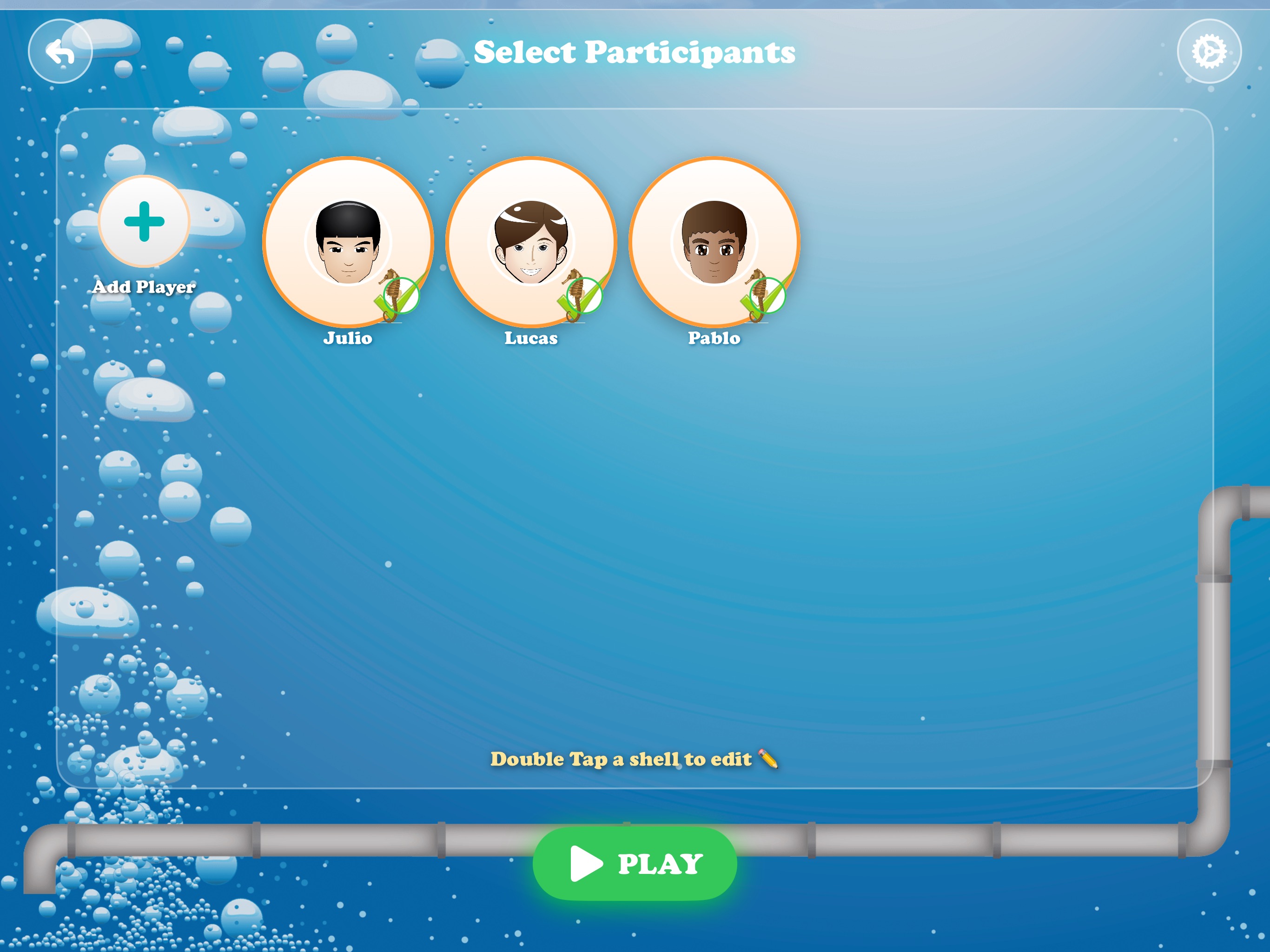 Selecting multiple participants for group play on iPad