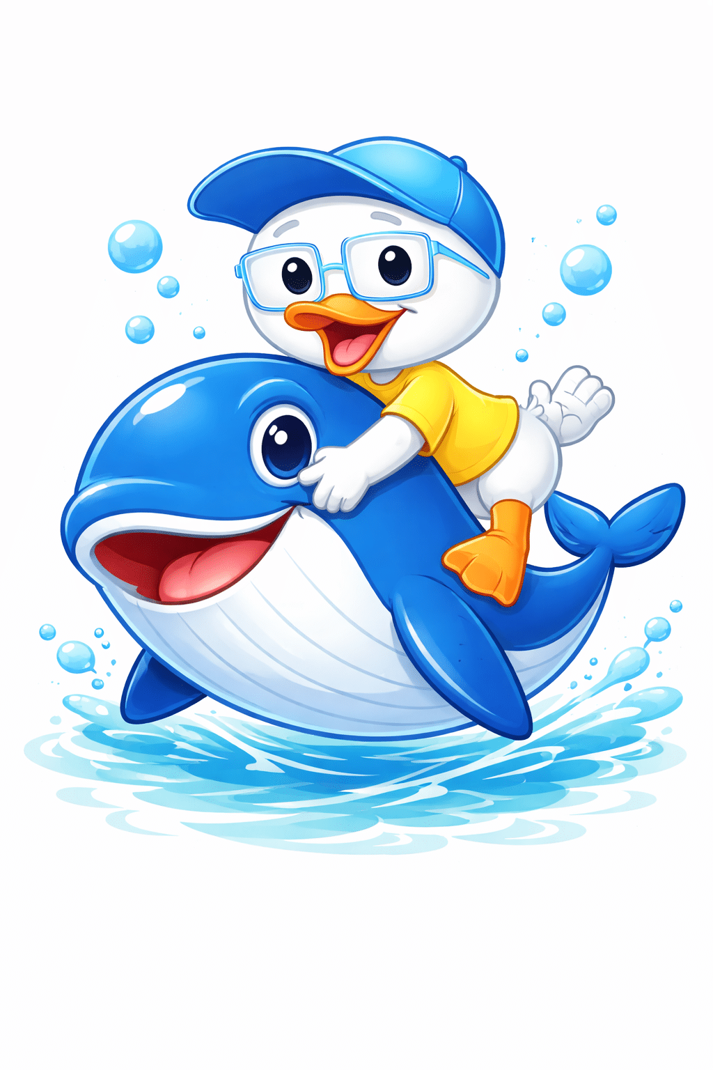 Clever scuba diver character pointing up