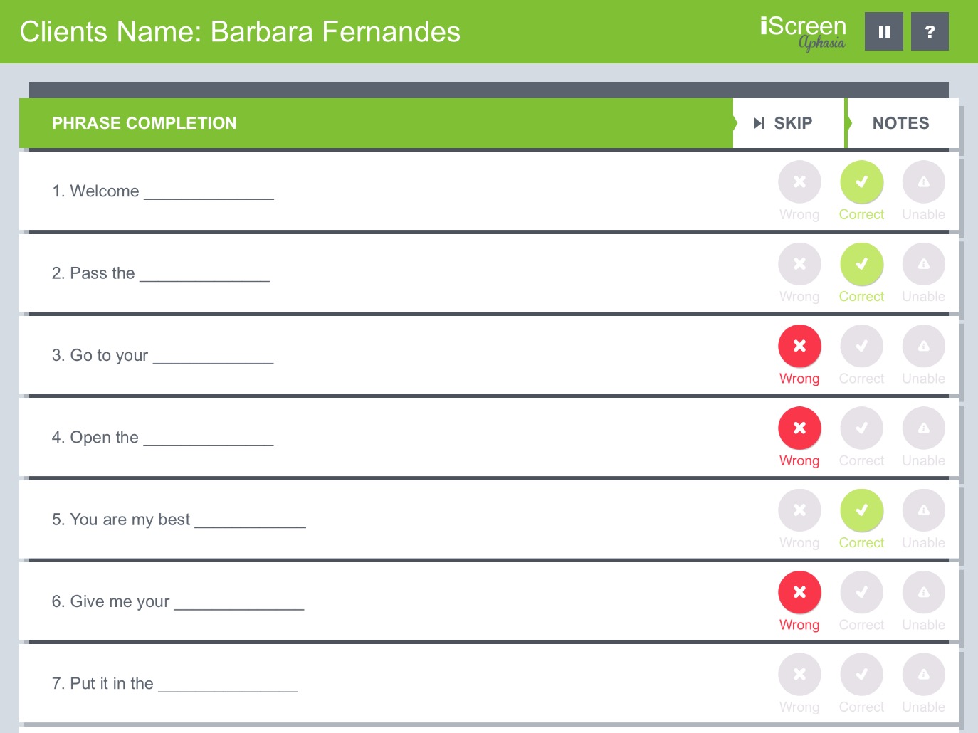 Repetition Words Task Assessment